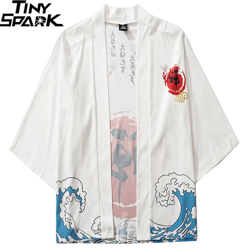 White Waves Poly-cotton Kimono