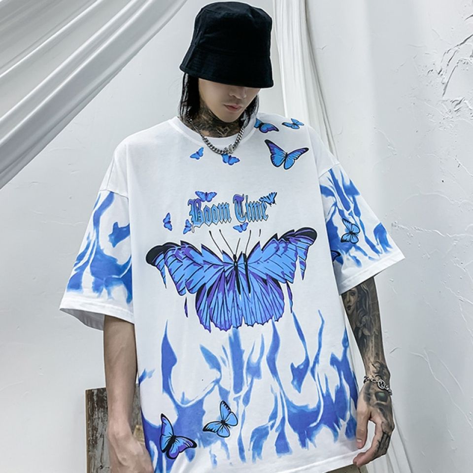 Blue Butterfly Boom Cotton T-shirt