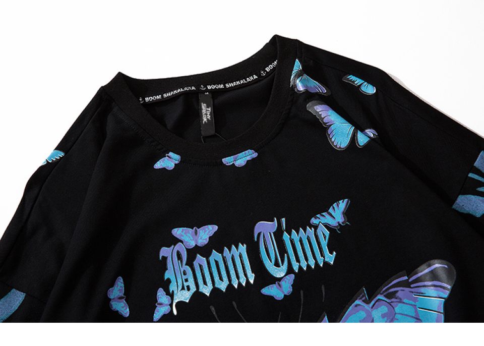 Blue Butterfly Boom Cotton T-shirt