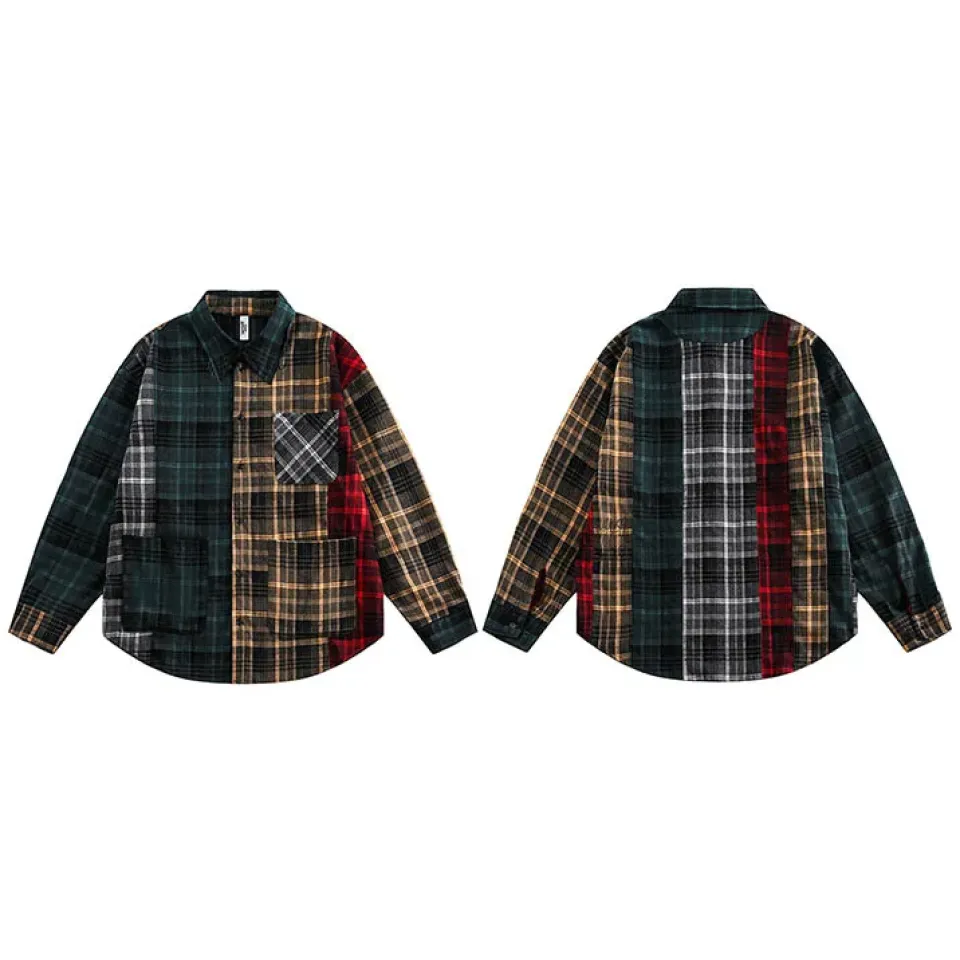 Patchwork Plaid Flannel Shirt Se46c20d593f9406494decb29dd8284165 0a7d0104