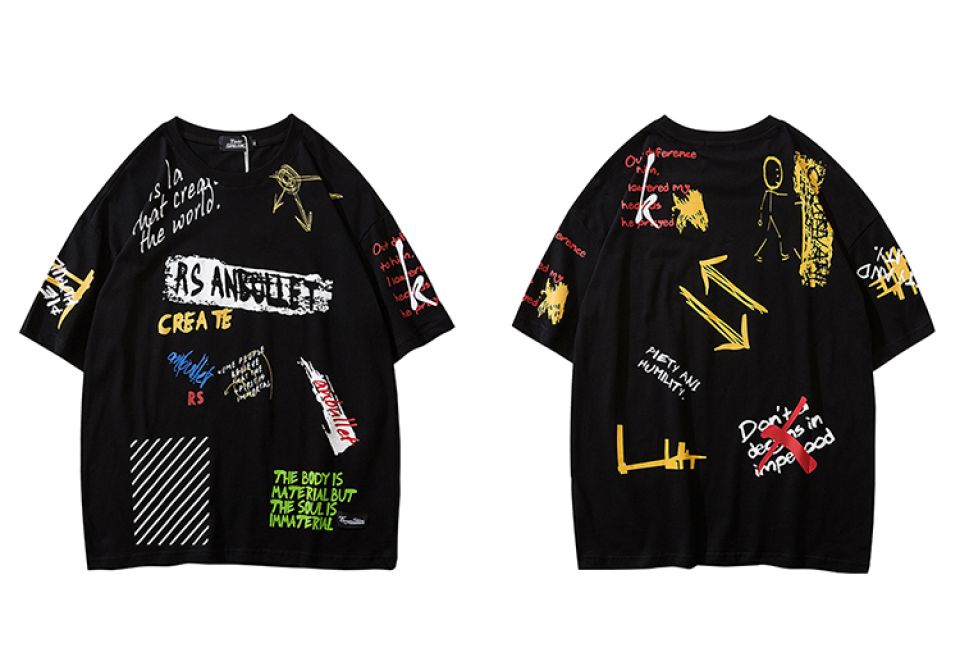 Summer Scribble Cotton T-shirt Hc9e3e26842484b3dad0b89a064b928bdH 173903c0