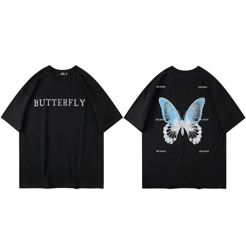 Blue Butterfly Cotton T-shirt