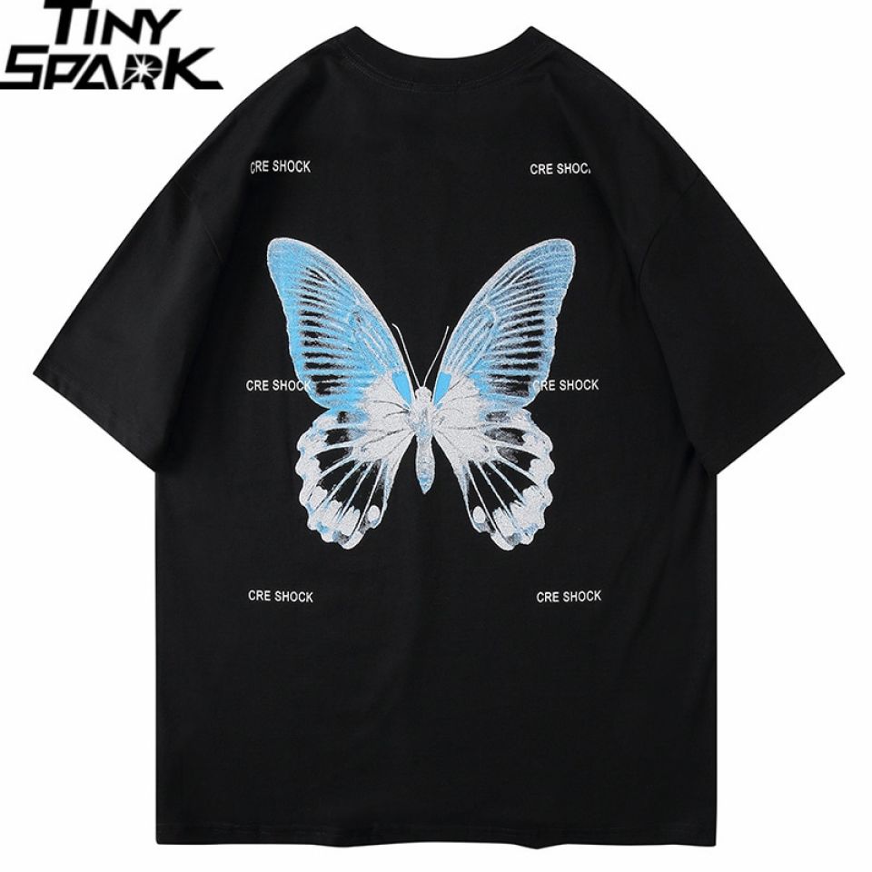 Blue Butterfly Cotton T-shirt