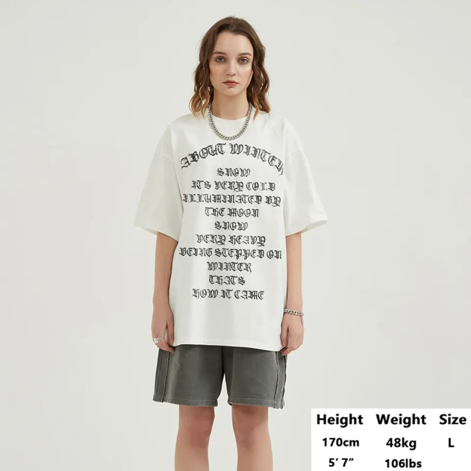 Gothic Letters Graphic Casual Beige White Tshirt S25b877af96094542bdd23513ea167b2aL 257adb75