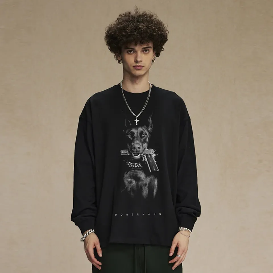 Armed Doberman Portrait Graphic Sweatshirt S96830291e0104f31a8faf4a48695b143j 279e37c3