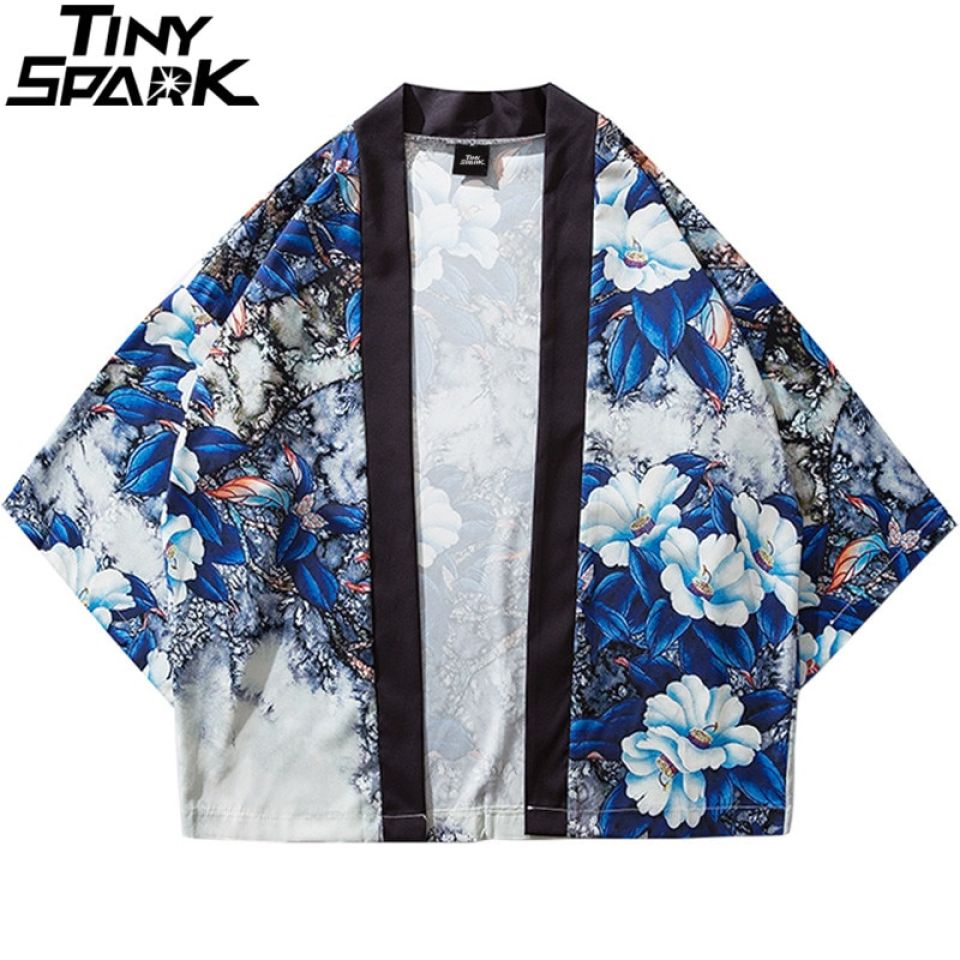 Cobalt Blue Poly-cotton Cropped Kimono