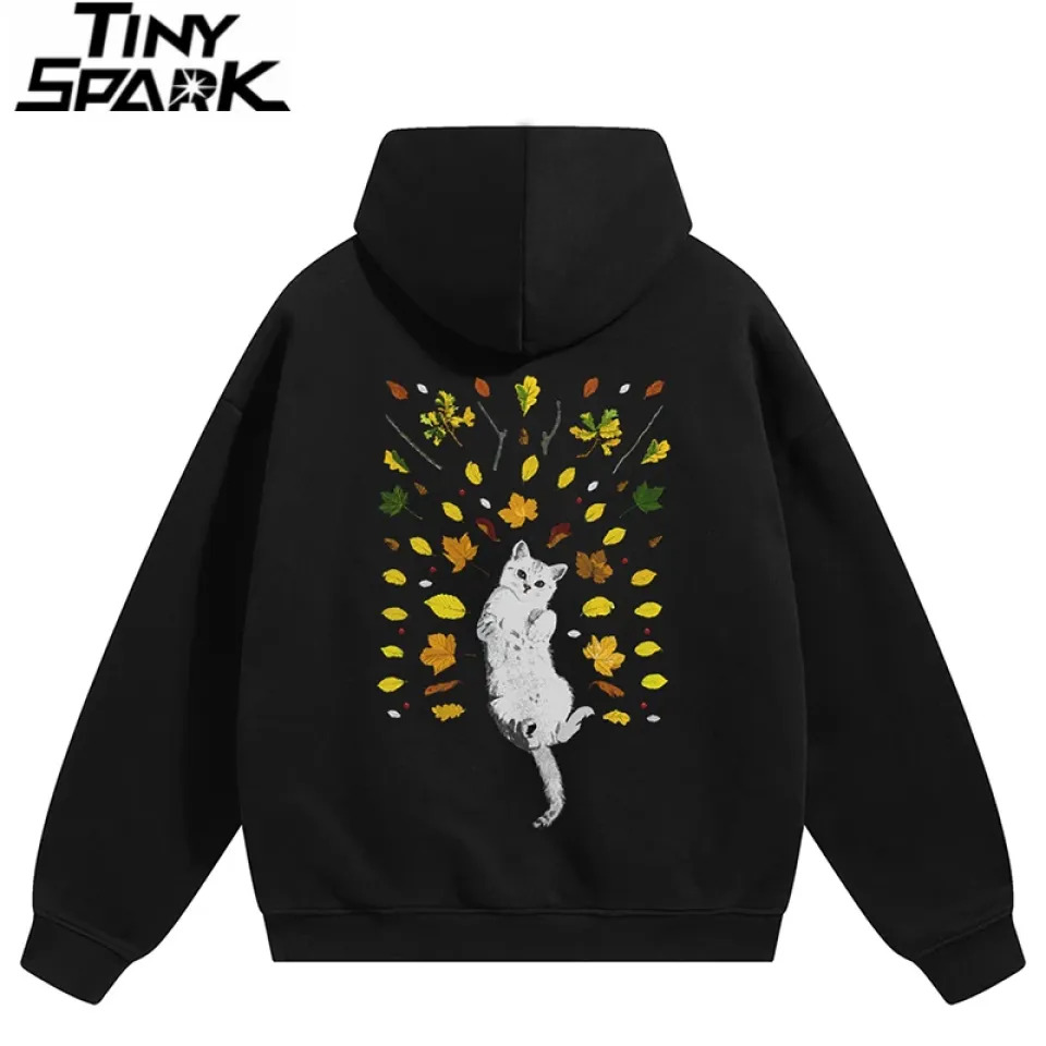 White Cat And Leaves Back Print Hoodie S0a7cb6ac55924f8aafdff211d27242d1V 2c3c876e