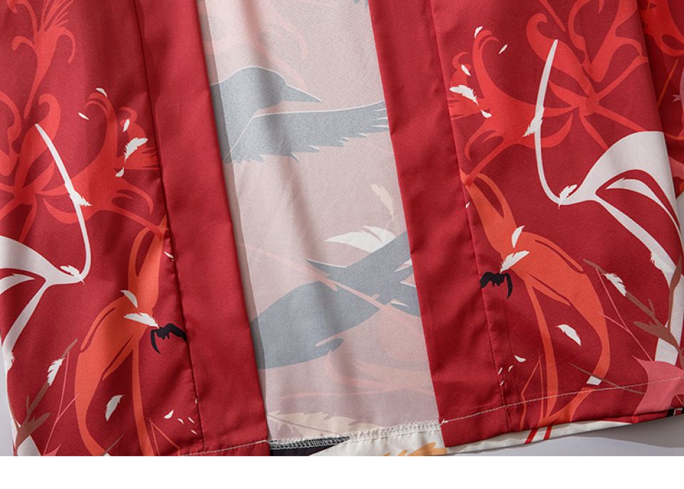 Red Bird Poly-cotton Kimono