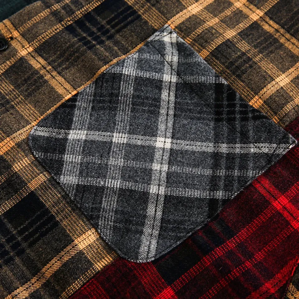 Patchwork Plaid Flannel Shirt Sf3ae3400af874087be95a3dba3408e80H 39122ee0
