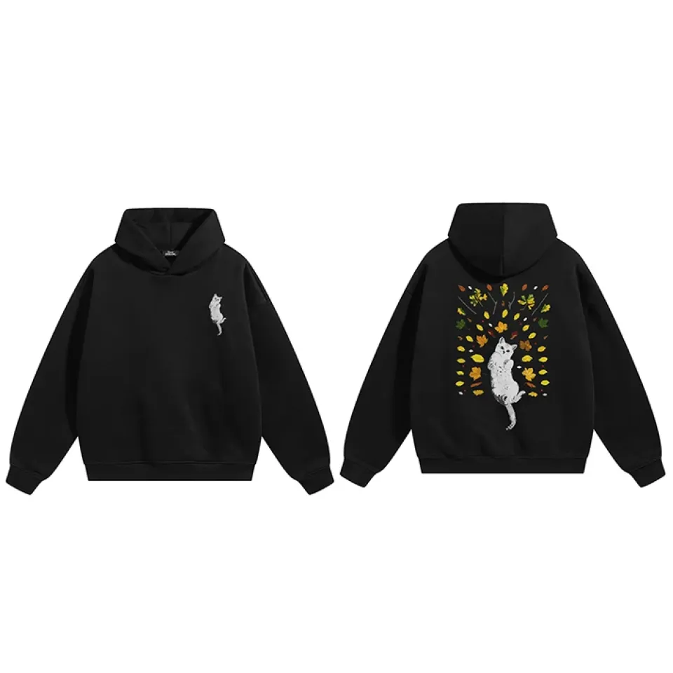 White Cat And Leaves Back Print Hoodie S4bd05f09932b44bba1bb4e57e736e69bF 400bae09