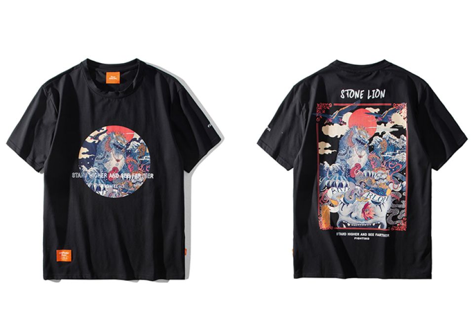 Ancient Chinese Lion Cotton T-shirt HTB1PzZRLQvoK1RjSZFwq6AiCFXaT 44851b11