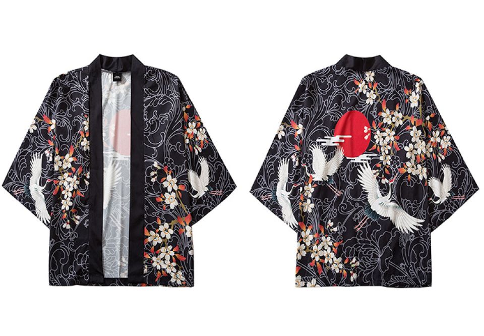 Heron With The Rising Sun Poly-cotton Kimono