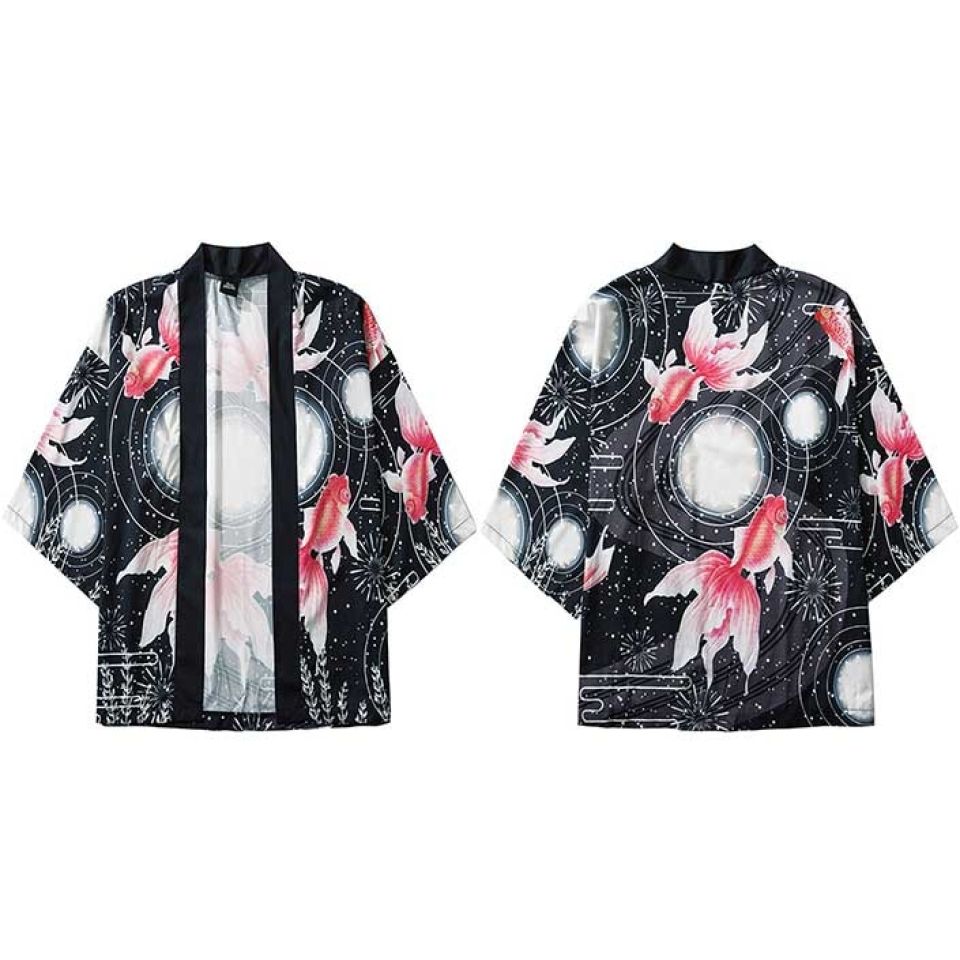 Koi Fish Print Poly-cotton Kimono H38e50d1457bb4532925de0e45b468d092 4d8d390d