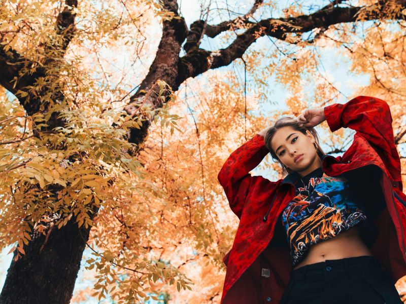 Contact 10 girl enjoying fall season