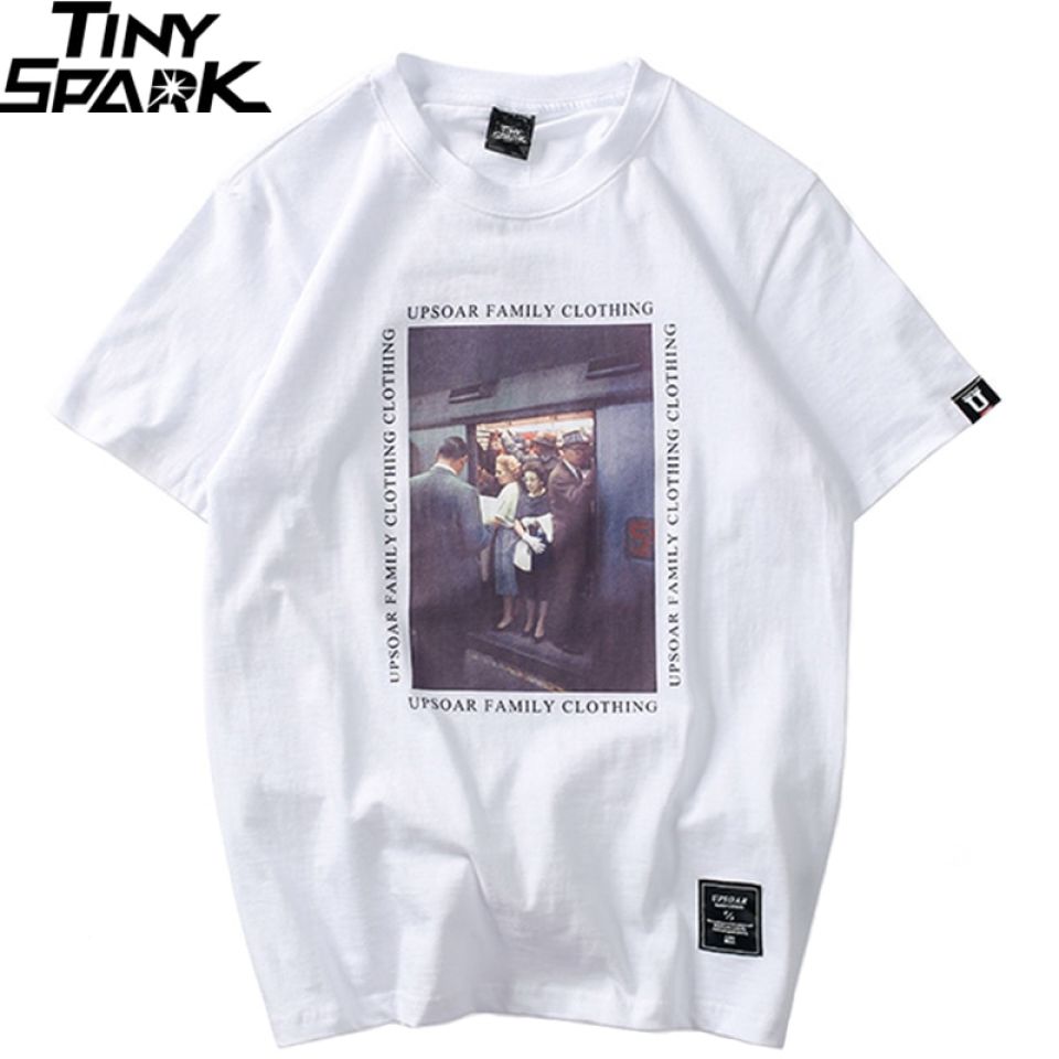 Metro Train Crowd Print Cotton T-shirt H7397155fd2d545cc9f4cc4dd810639d6V 59743f4e