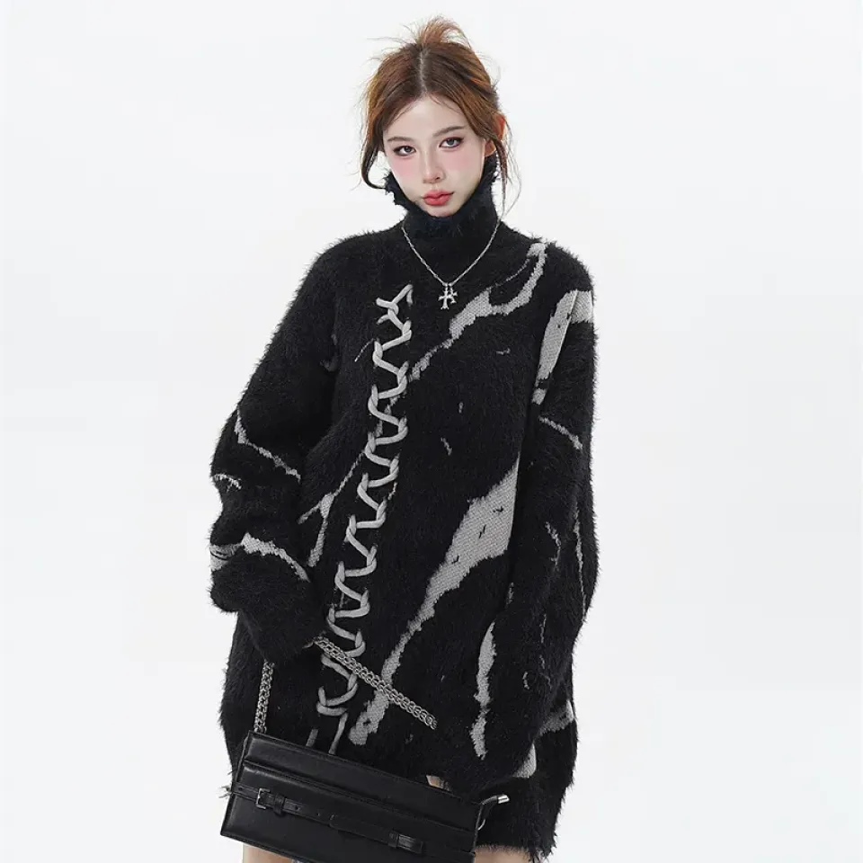 Turtleneck Distressed Knitted Sweater Sec5e236491ad4093999524e4d4e28934p 6c6fffbc