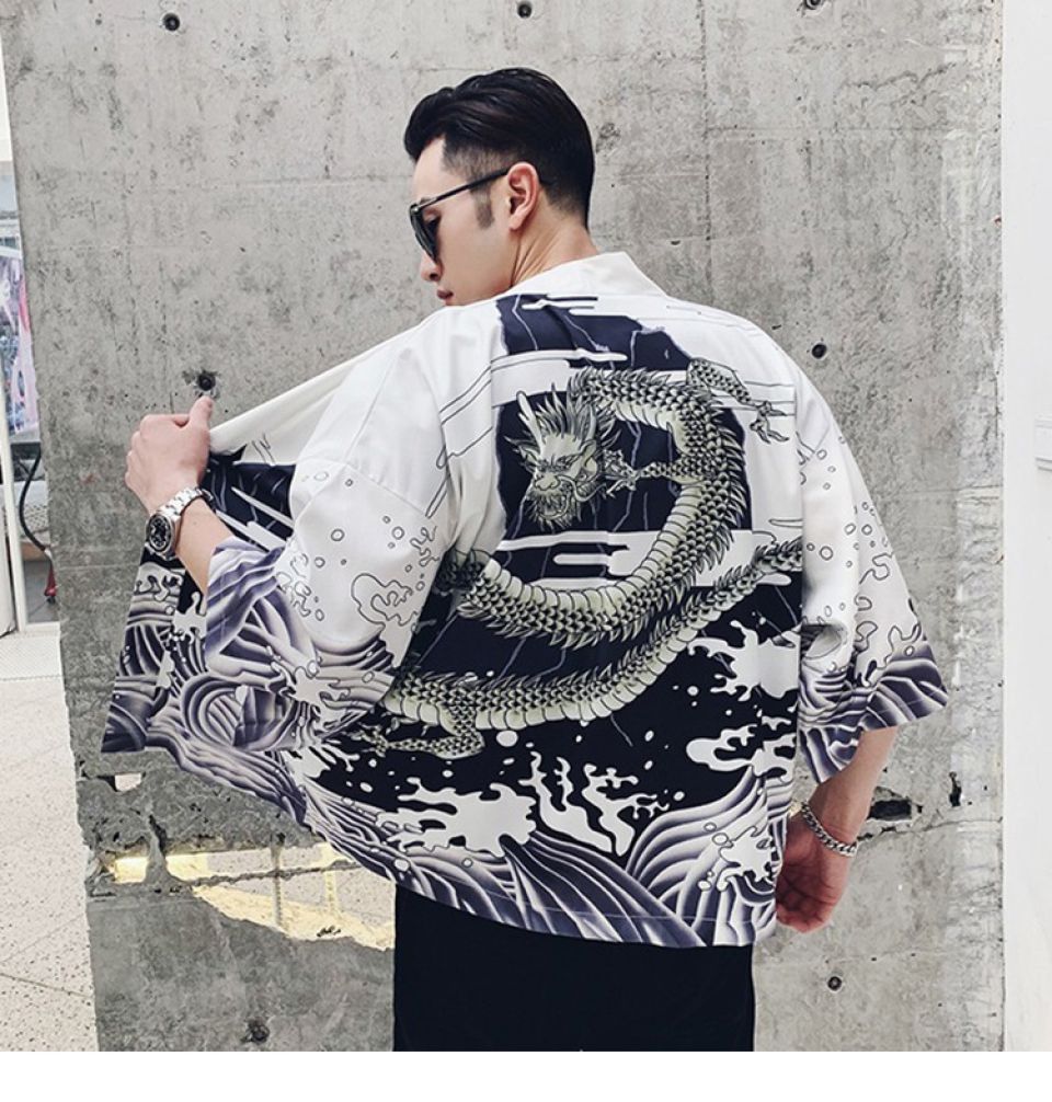 Greyscale Dragon Print Poly-cotton Kimono H8bbe3eba0a2f4f1499ede4bed99ad4d5O 754414ec