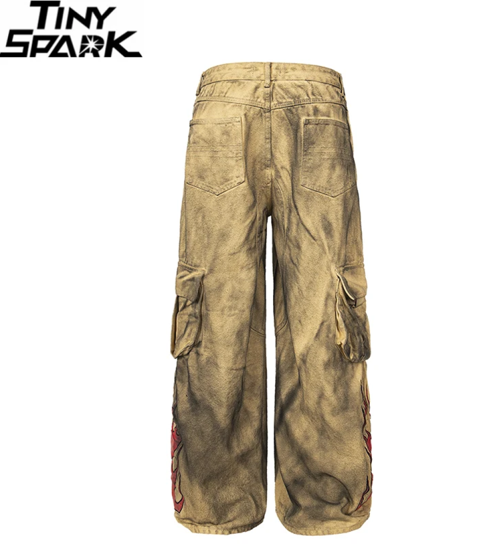 Hip Hop Flame Loose Baggy Harajuku Cargo Pants b19e8757 55f9 4910 b0cc 9896fc250d3a271402 7b6db9d8