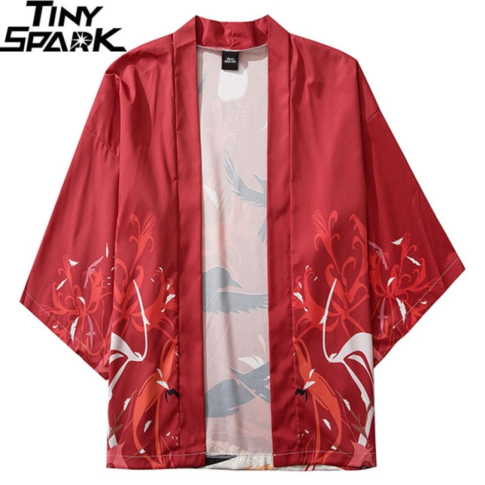 Red Bird Poly-cotton Kimono