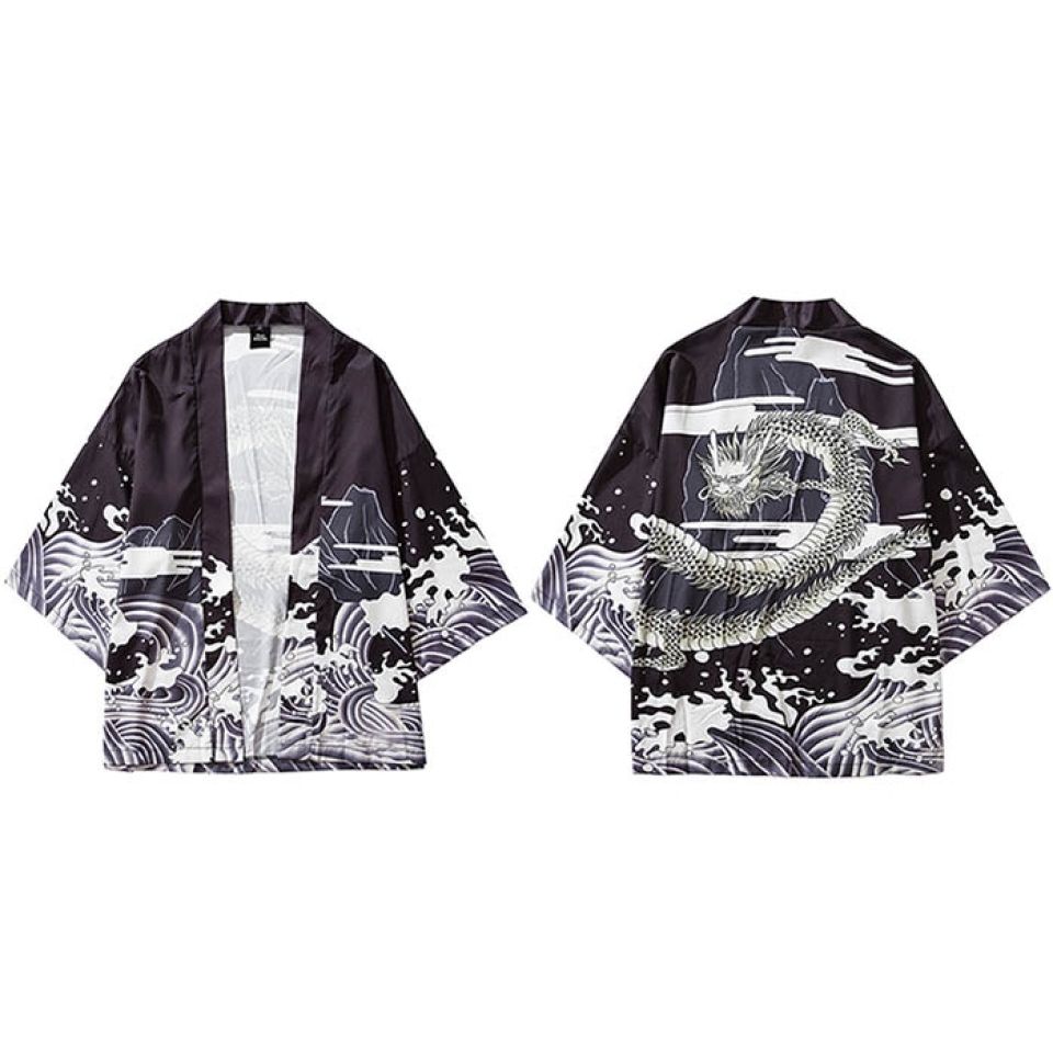 Greyscale Dragon Print Poly-cotton Kimono H78991e768ba84e41b9589b29342edb42b 83ca201f