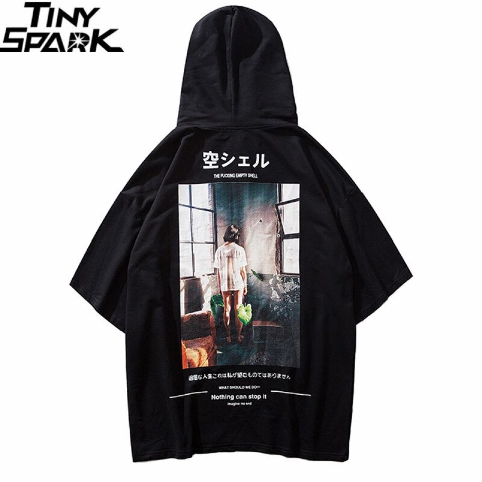 Street Style Half-sleeves Poly Cotton Hoodie