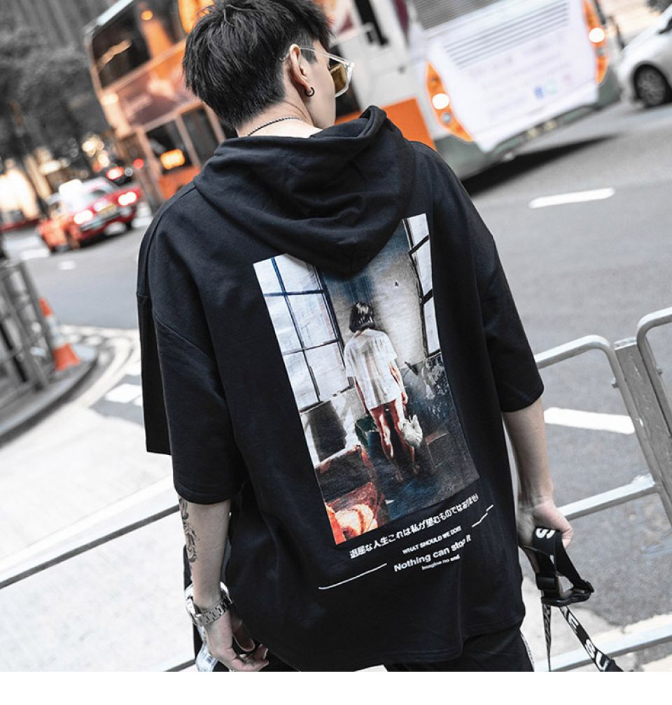 Street Style Half-sleeves Poly Cotton Hoodie