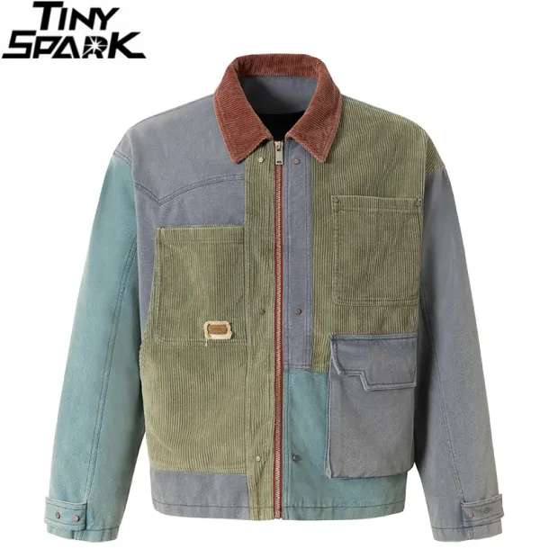 Color Block Patchwork Corduroy Denim Jacket S3e9ed5bec8434611afe842edce245301D 97e3b578
