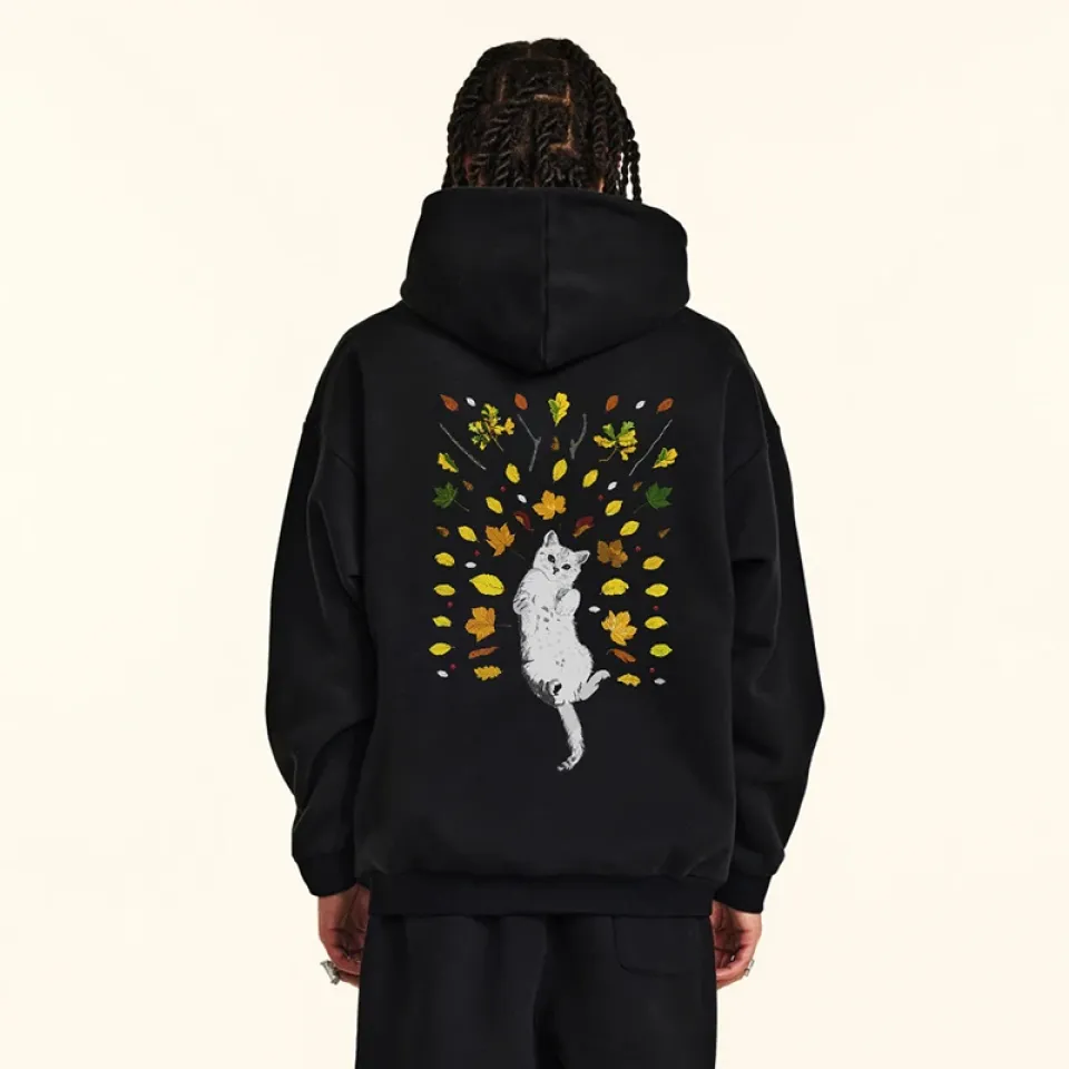 White Cat And Leaves Back Print Hoodie Sd5a1a9f5f6d44564829c1a505bd2b6f0c 97ff200e