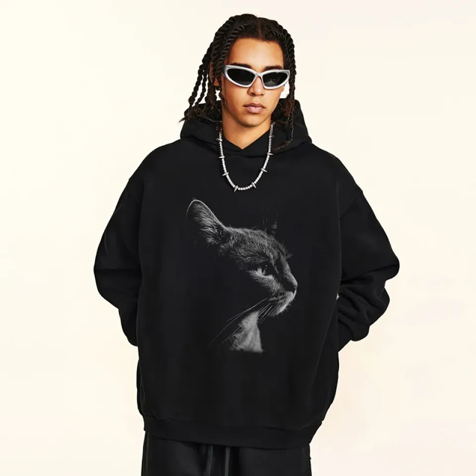 Black Cat Portrait Graphic Pullover Hoodie S86e0ea4b749140aa9221a318d5188279H b615bd02