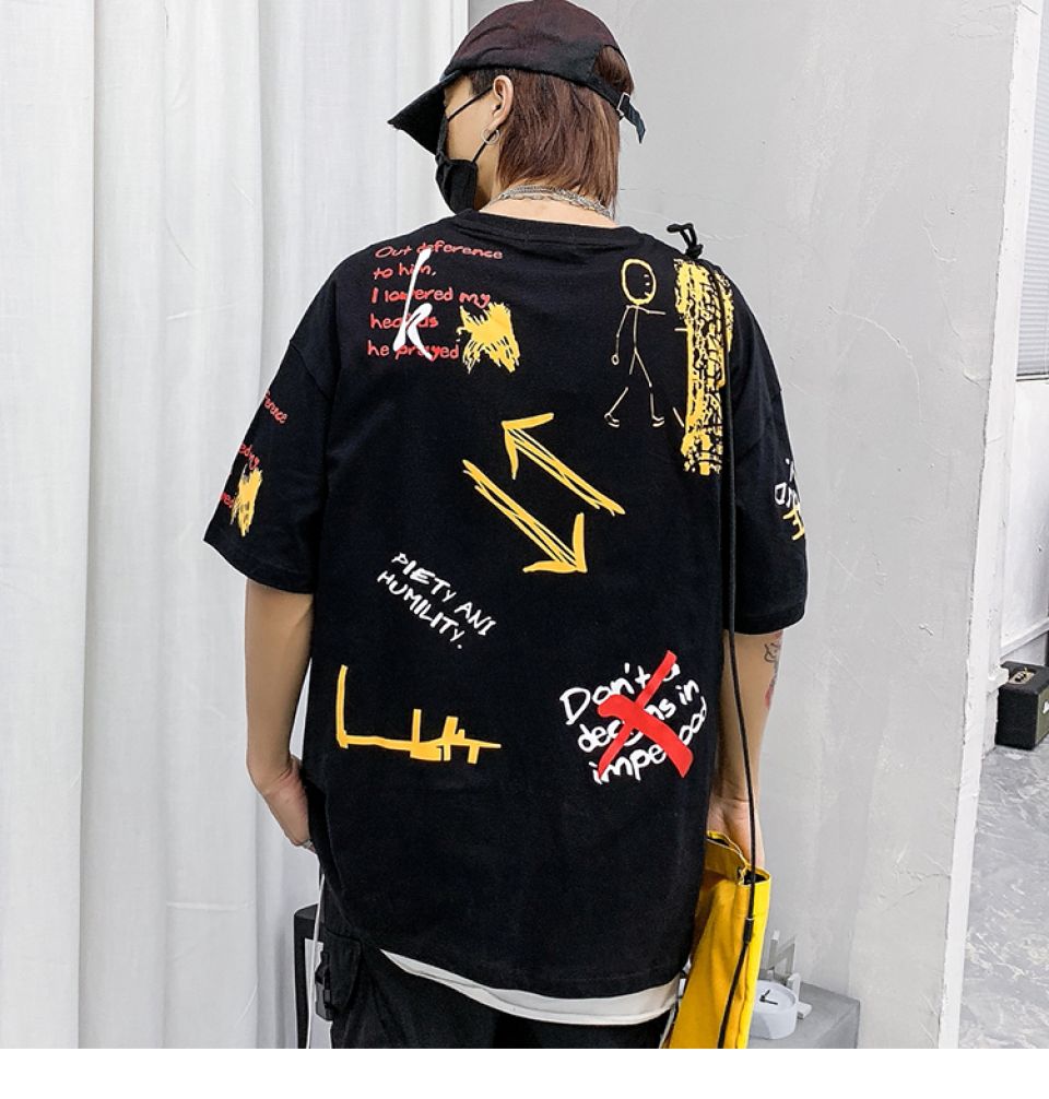 Summer Scribble Cotton T-shirt Hcc598f5755cc453aacaee1f883082068l c1848a21