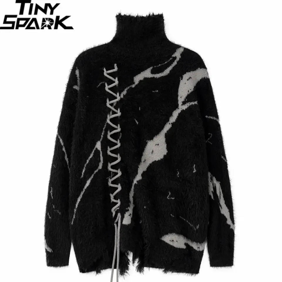 Turtleneck Distressed Knitted Sweater S8d2a930449814399aaebd9691d968f1af c4544e0a