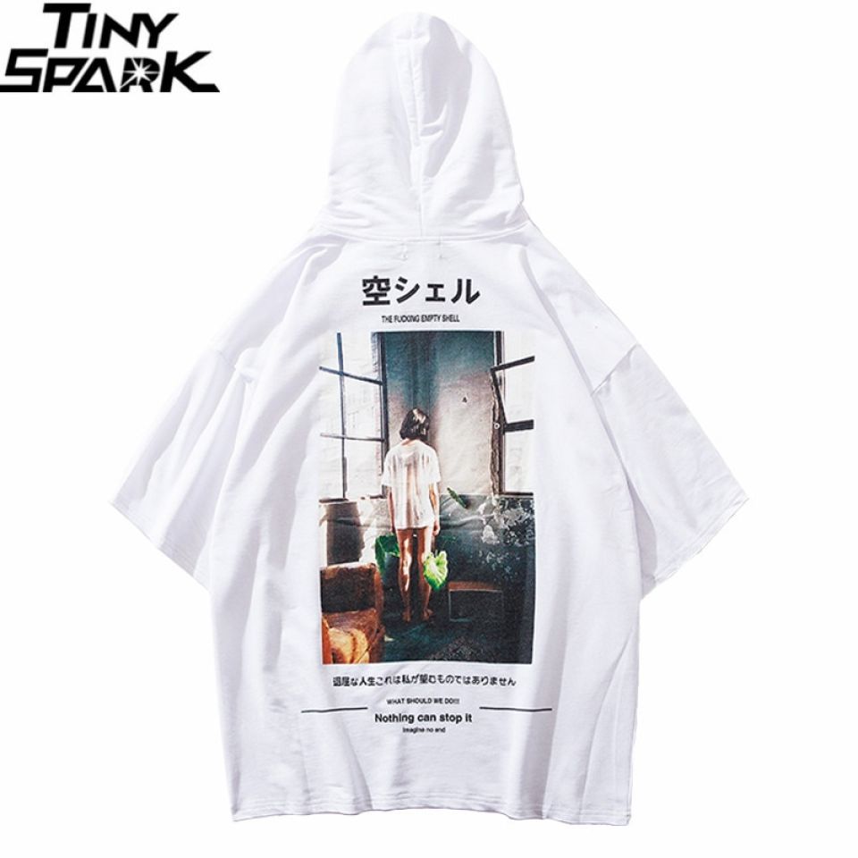 Street Style Half-sleeves Poly Cotton Hoodie