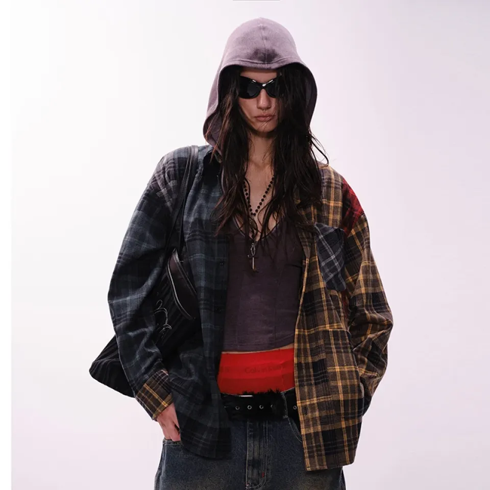 Patchwork Plaid Flannel Shirt S2a2e9295447145e5bdac9ee3c5b94e92m cda1724b