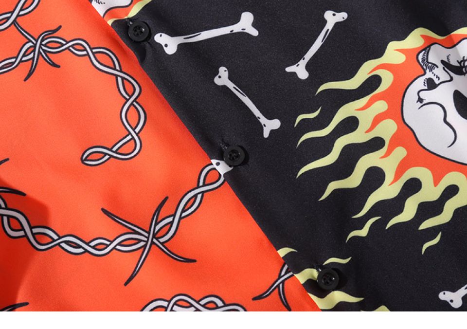 Half-n-Half Fire And Skull Poly-cotton Shirt Ha12dae22e8134e319874b4de25adc714T d36b0d7d