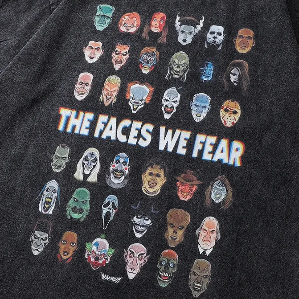 Scary Faces Graphic Washed Black T-Shirt Sabd10e15194c494da7c57c0e5679f369K e26561a4