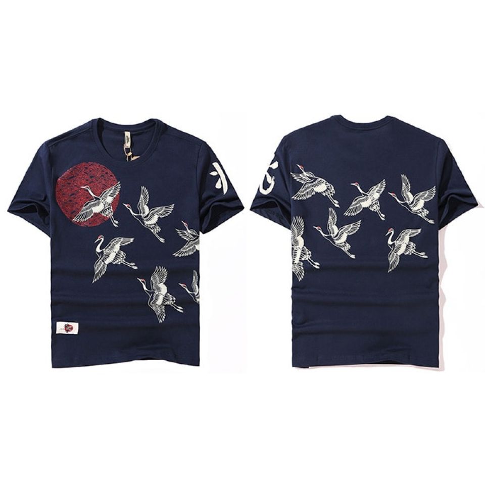 Flying Cranes And Sun Cotton T-shirt
