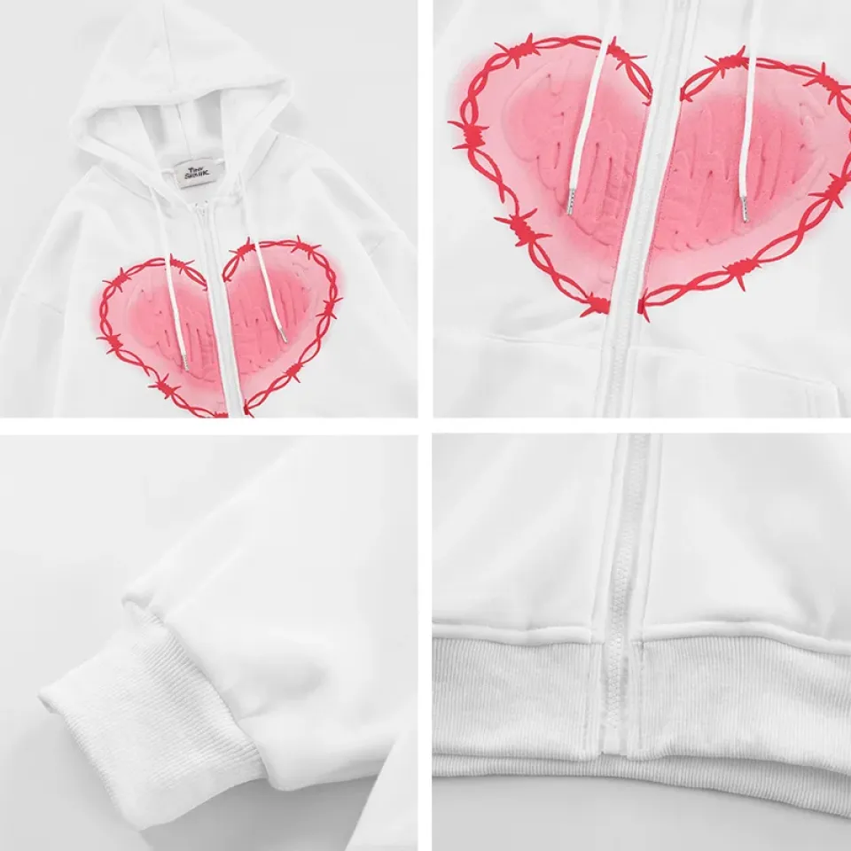 Heart Graphic Hooded Jacket S7d91d063f0e04dc681d1cf1953dd7666V f4b62434