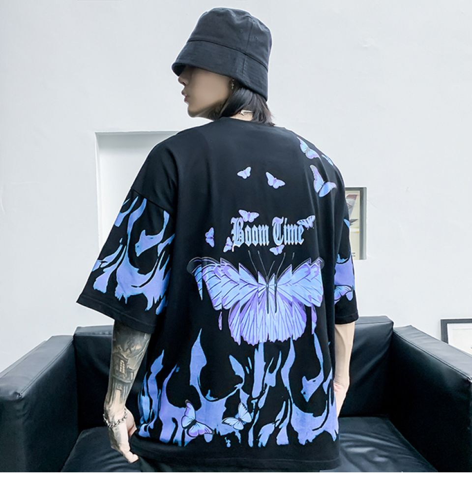 Blue Butterfly Boom Cotton T-shirt H61fbcdb5d6ac432fbbc1cd1de768653eQ f8c22e1f