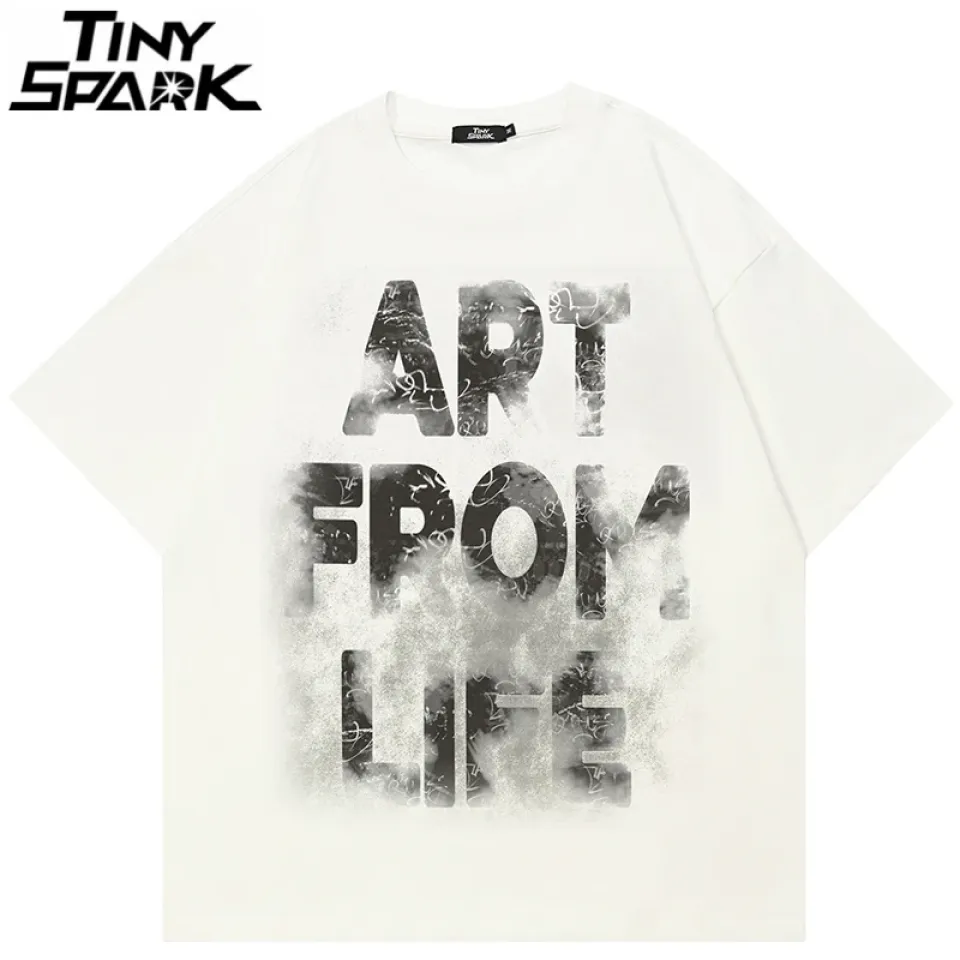 Graffiti Letters Vintage Graphic Casual Beige White Tshirt S79a3290036eb46798312011a658d2599D f970a241