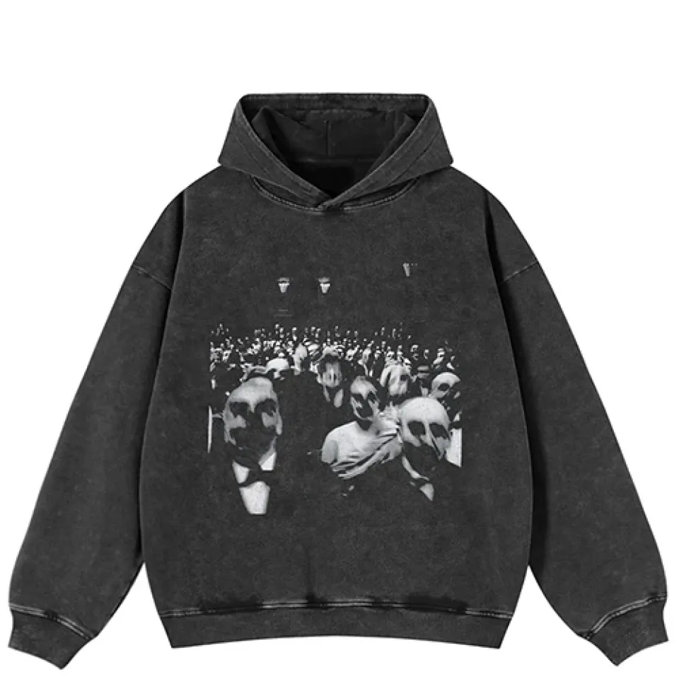 Washed Black Distorted Crowd Graphic Hoodie. Sb77396eec37b4cae9249fe7a6e87c1feF fb46fc87