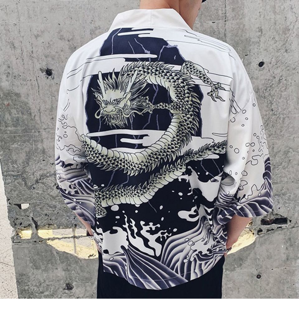 Greyscale Dragon Print Poly-cotton Kimono Hc832a2fdbd3846bea61e7e1d8e59336aN fd4709d0
