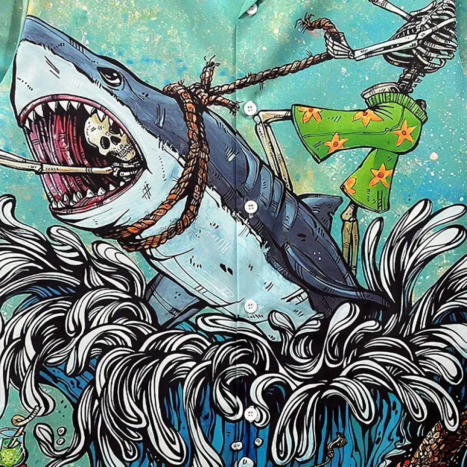 Skeleton Riding Shark Graphic Shirt Sa4fac80f6533410dbe727f9864388242g fef4f100
