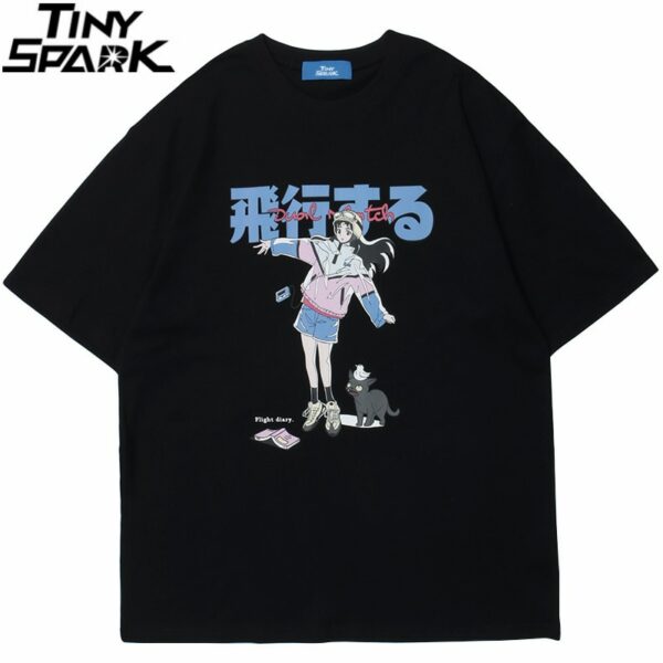 Anime Girl & Cat Graphic T-Shirt