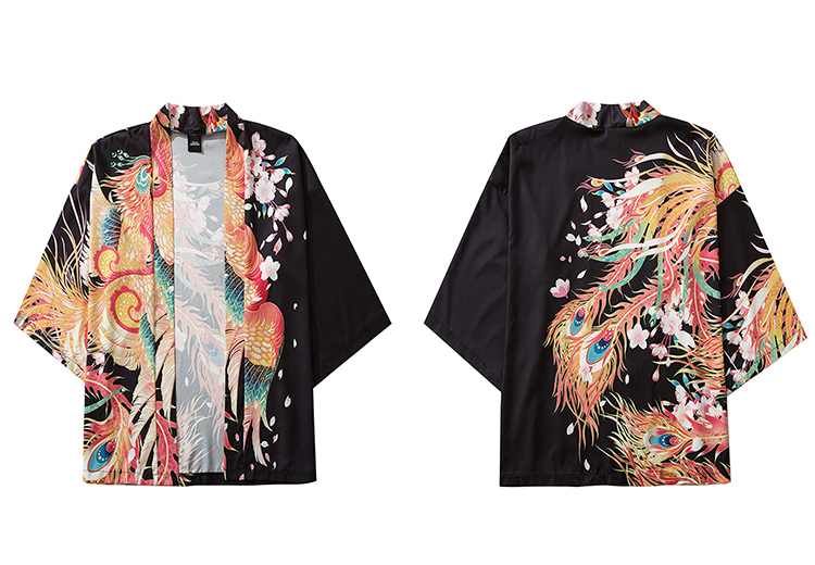 1. Peacock Feather Poly Cotton Kimonos