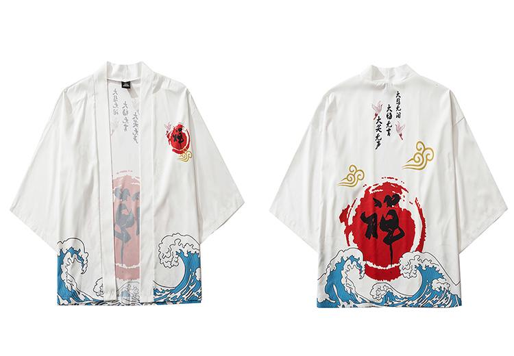 10. White Waves Poly Cotton Kimono 