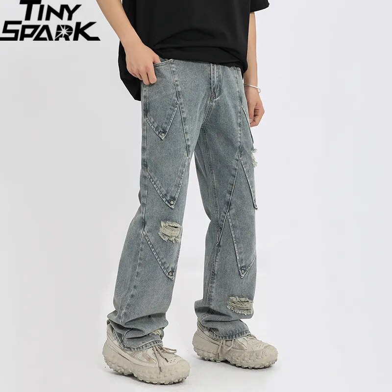 Ripped Holes Retro Denim Pants – Tiny Spark