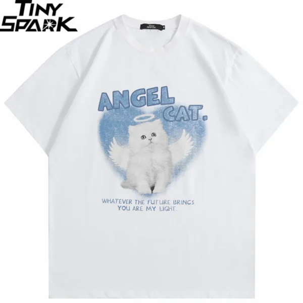 White Angel Cat Graphic T-Shirt