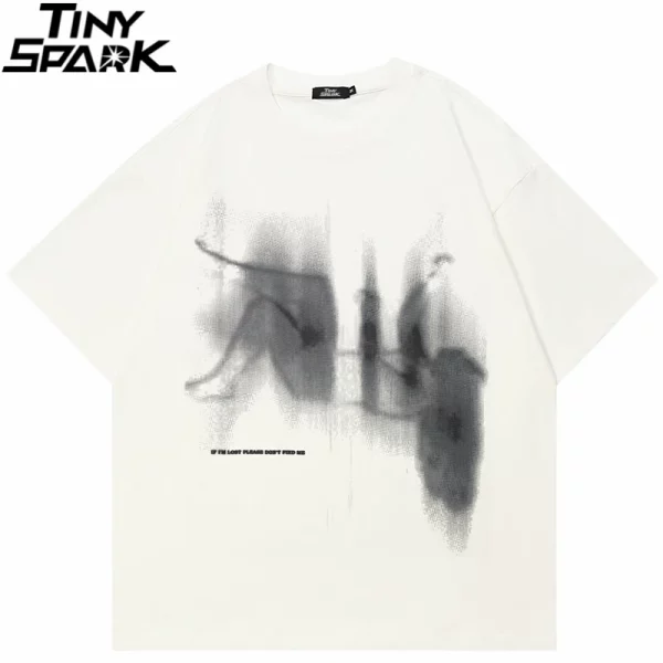 Lost Shadow Graphic Casual Beige White Tshirt
