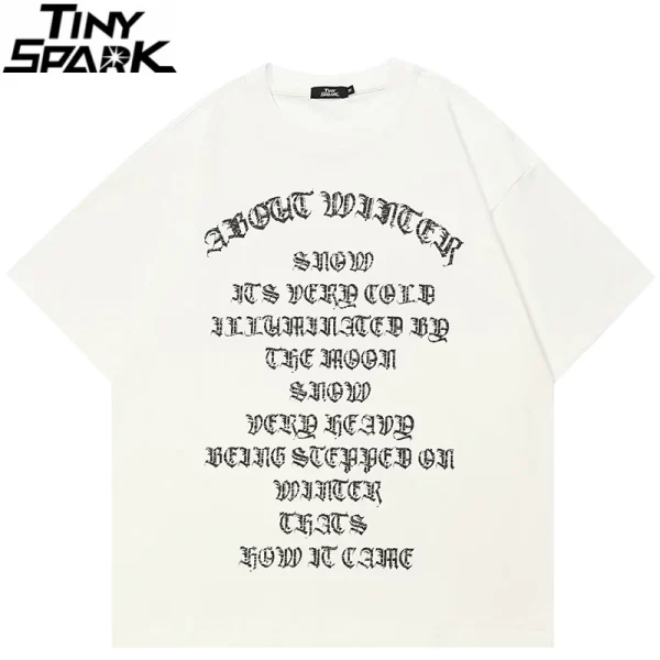 Gothic Letters Graphic Casual Beige White Tshirt