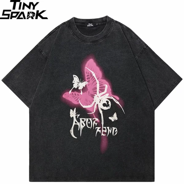 Butterfly and spider graphic T-shirt